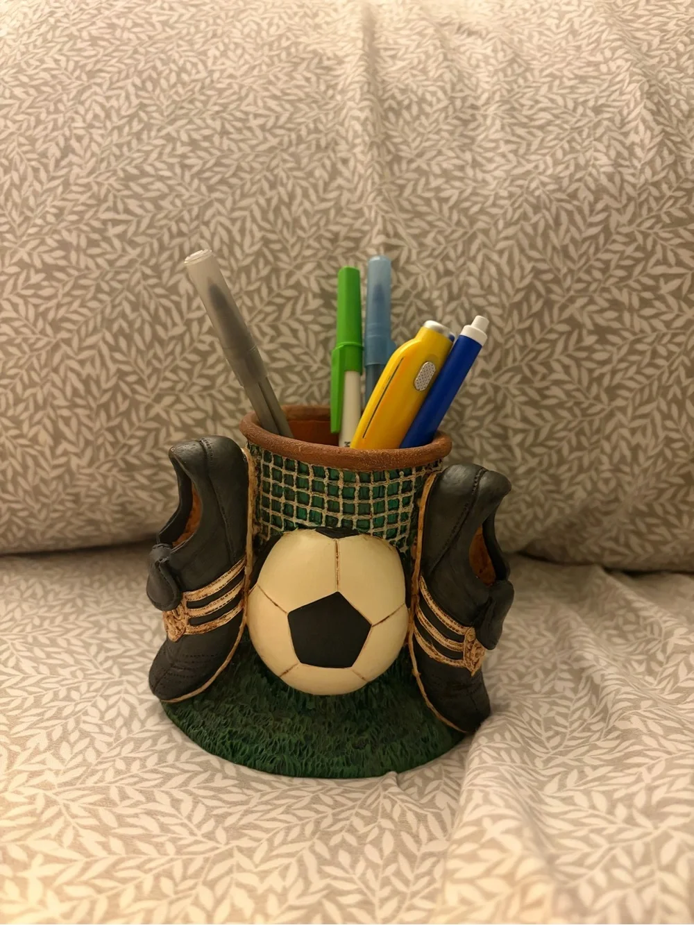 Soccer-Themed Pen Holder Desk Organizer in Black and White